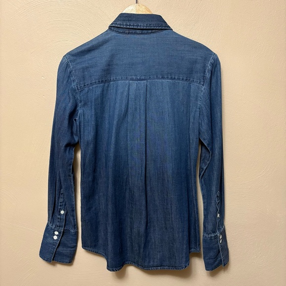 FRAME Ruffle Tux Denim Shirt In Blue Size XS - Picture 8 of 10